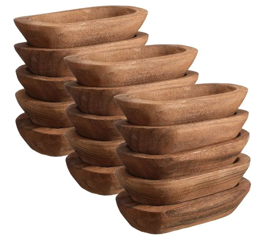 15 Pieces Wood Dough Bowl Rustic Decor Vintage Wooden Dough Bowls Hand Carved Paulownia For Home