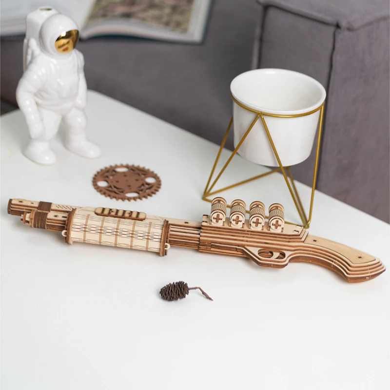 CPC Certificated Robotime Rokr DIY Wooden Rubber Band Gun Toys 3D Puzzles for Adults