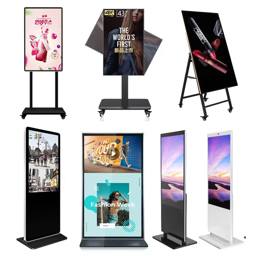 65-Pouce Sur Pied Smart Signage Android 1000-5000 Grande Luminosité Mobile Showcase Machine Publicitaire Touchscreen Ascenseur