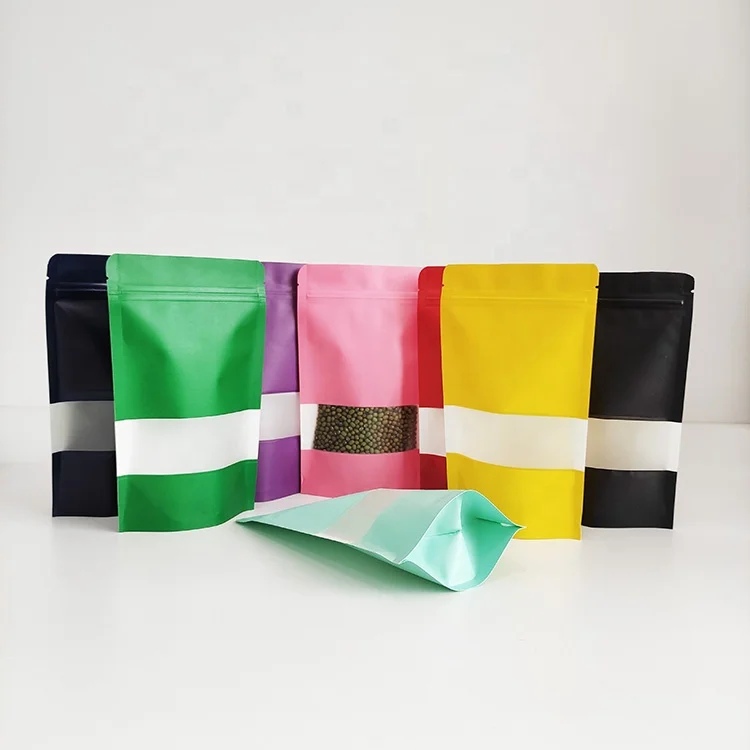 Custom Printed Food Packaging Stand up Pouch Resealable Zipper Craft Kraft Paper Bags With Your Own Logo