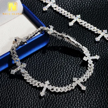 Nice Bling Jewelry Affordable 17.6mm Moissanite Cross Bracelet Cuban Link VVS Moissanite 925 Moissanite Chain Necklace