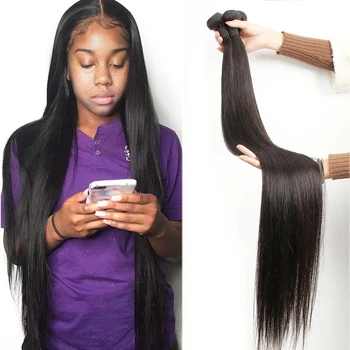 Raw Brazilian Hair Bundles 10-40 Inches Straight Virgin Hair Cuticle Aligned Unprocessed Ready To Ship