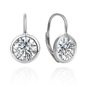 Daily Wear Gift-Worthy 925 Sterling Silver Leverback Drop Pierced Earrings with Round Crystals Embellished Design for Women
