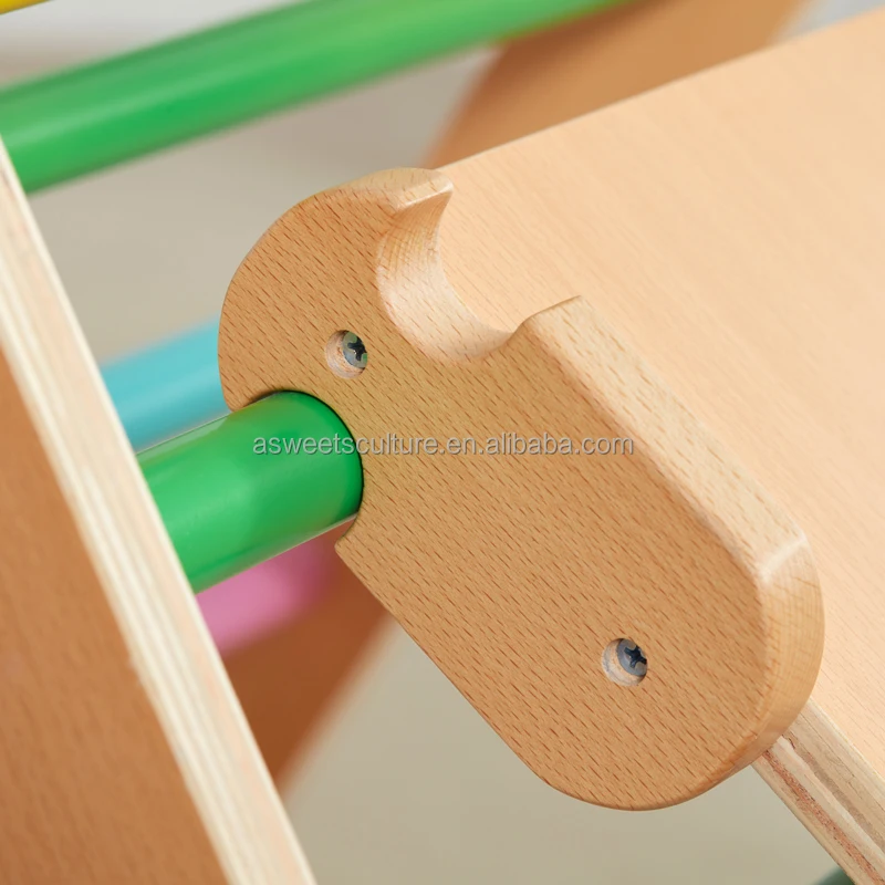 Asweets Montessori Color Wooden Climbing Triangle with Ramp Transformable Folding Indoor Gym Playground Climber Frame for Kid