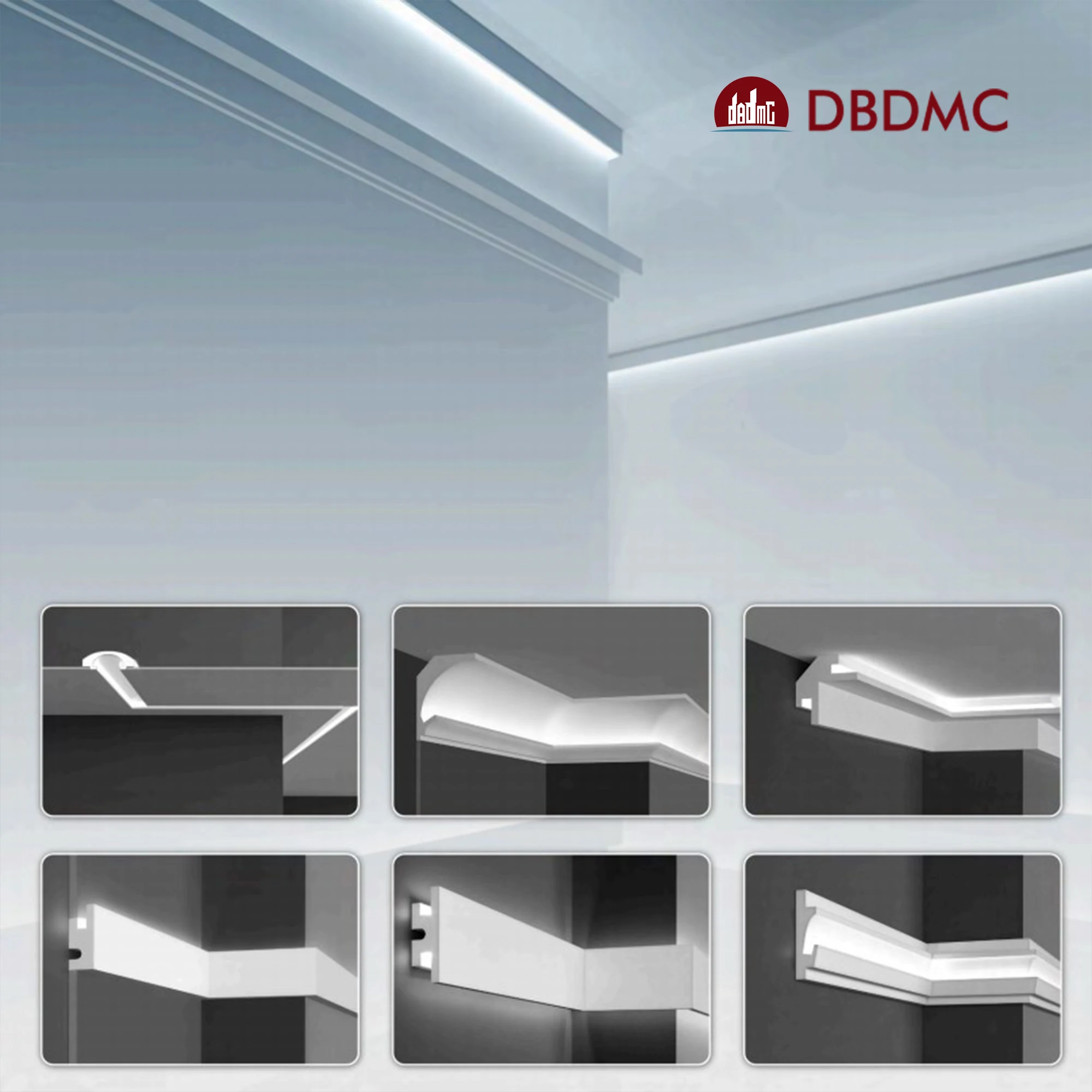 DBDMC Interior PS Wall Ceiling Cornice Moulding Crown Molding Led Bar Strip Light Skirting Baseboard