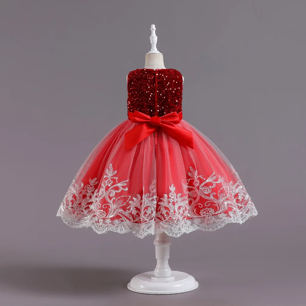 Christmas Baby Girl Dresses Infant Sequin 1st Birthday Red Party Wedding Prom Kids Dresses For Girl Lace Flower Princess Gown 3