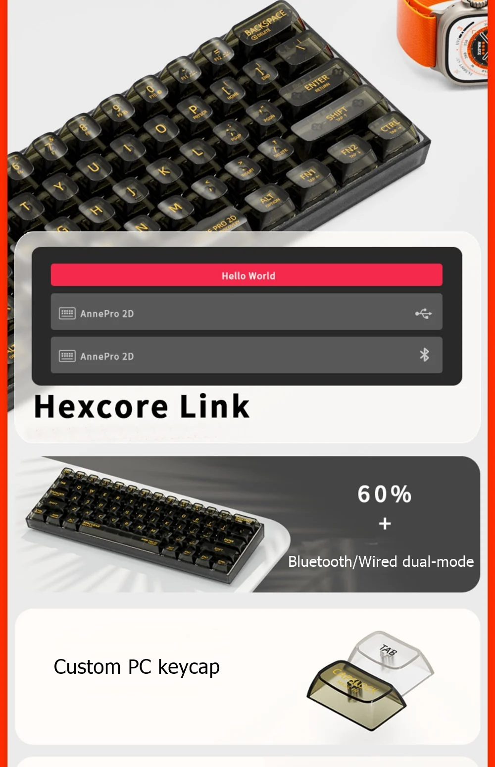 HEXCORE ANNE PRO 2D - Ergonomics Keyboard with RGB Backlight
