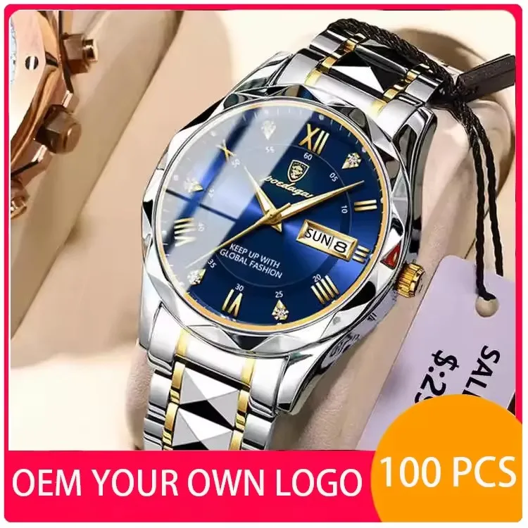 Custom Your Own Logo Poedagar 615 Fashion Luxury Watch Stainless Steel Luminous Quartz Watches Wristwatch Waterproof for Men