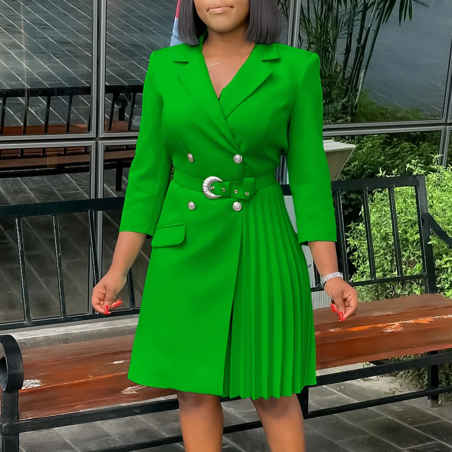 2025 Fashionable Women's Professional Dress Elegant Long Sleeved Pleated  Dress Suit Collar Women with Belt Office Dress| Alibaba.com