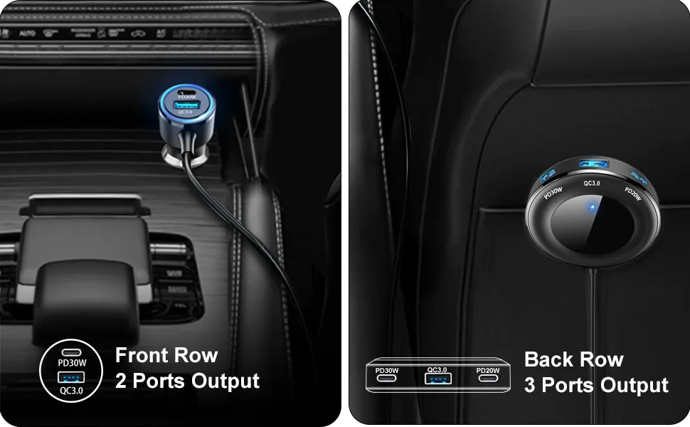 5 Port Usb C Fast Car Charger With Extension Cable Charger Station For