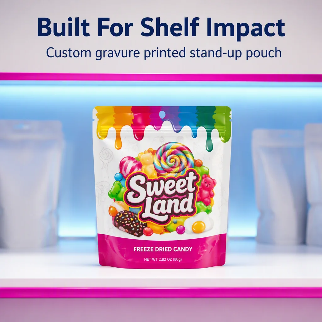 Custom Gravure Printed Stand up Pouch with Zipper Top Food Grade Waterproof Doypack Mylar Bag
