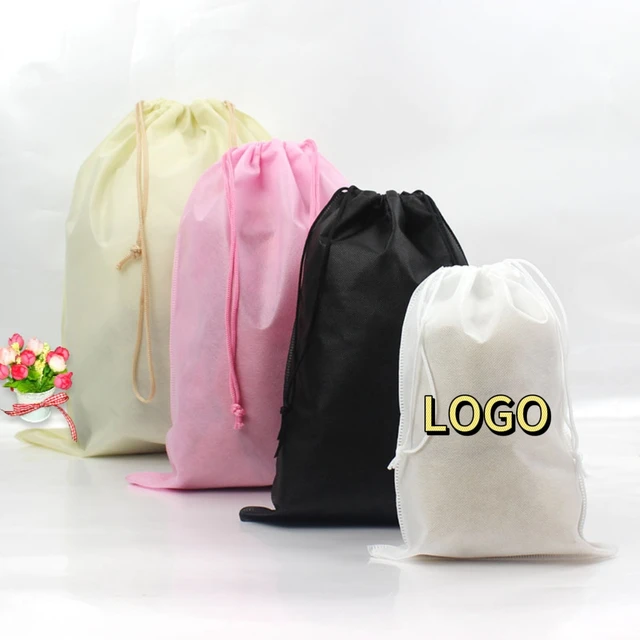 Customized Logo Non-Woven Drawstring Bag Medium Size Fashion Woven Bulk Packed Clothes Toys Shoes Dustproof Storage Packaging