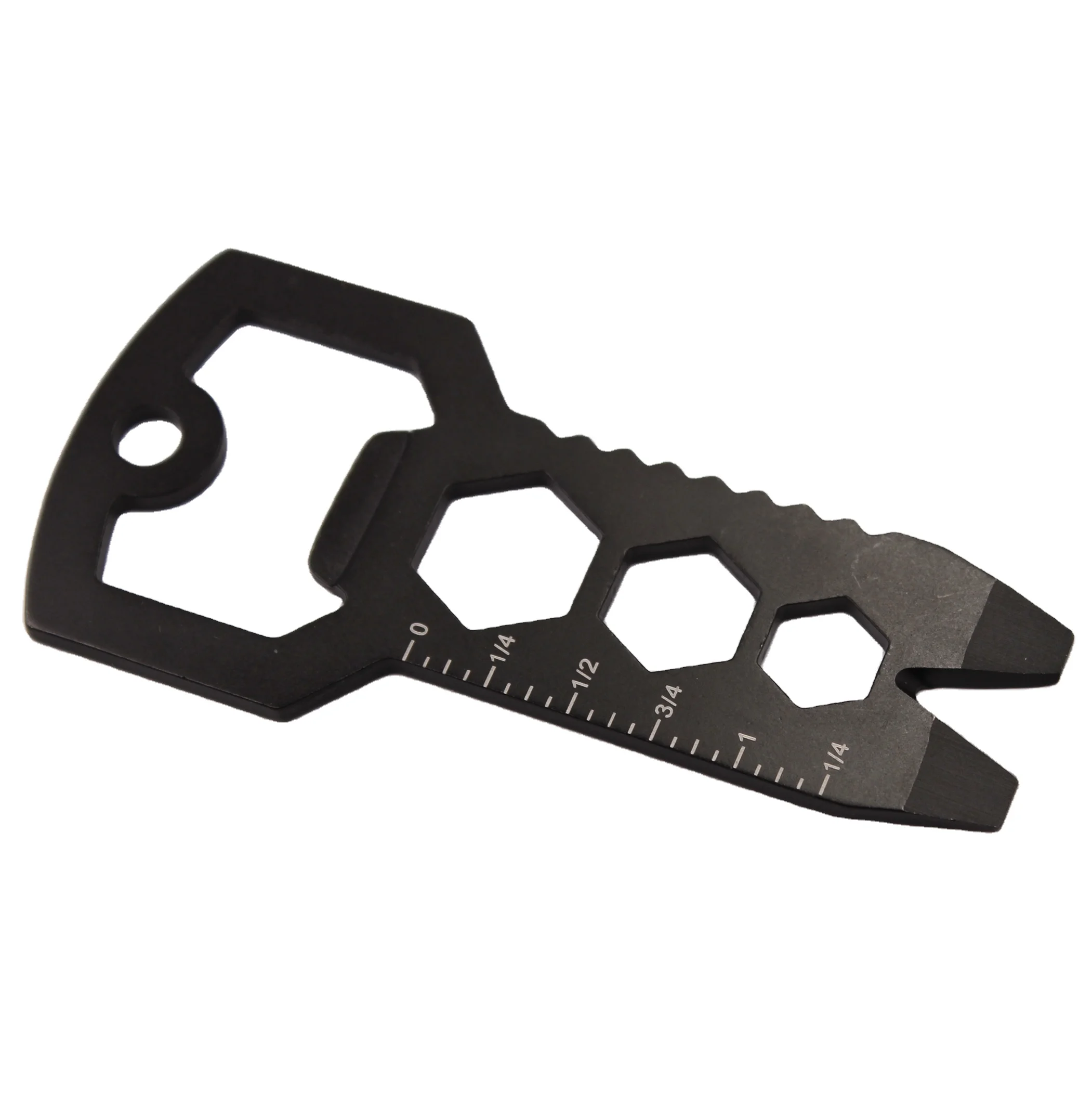 Stainless Steel Key Shape Design Edc Pocket Multitools Key Chain with Screwdriver Ruler Measuring 3 Size Hex Wrench Opener