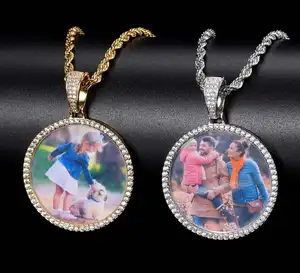 Punk Fashion Full Diamond Diy Picture Frame Pendant Necklace Hip Hop Micro Pave Cubic Zircon Pendant for Necklace