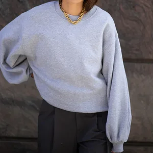 Sportswear Custom Workout Outfit Cotton Oversize Loose Women Sweatshirt R Neck Sporty Vintage Gray Hoodies for Ladies