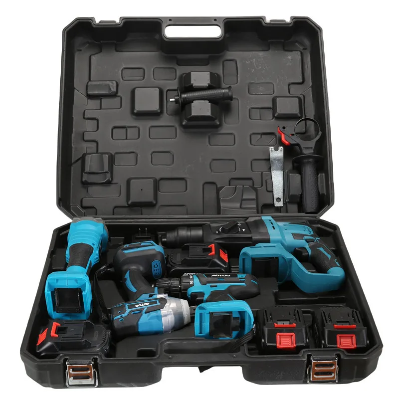 5pcs Set Combination Brushless Electric Power Tool Kits Portable Cordless Hammer Impact Drill Angle Grinder Wrench Circular Saw