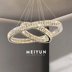 Luxury Crystal Chandelier Hight Adjustable Indoor Crystal Ceiling Lamps LED Modern Ring Pendant Light