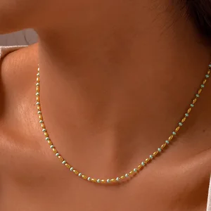 New Trendy 18k Gold Plated Stainless Steel Beaded Necklace Rice Grain Type Beads Necklace for Women Jewelry