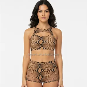 2026 Women Snake Printed Fabric Cross Strap Dancewear Set Sports Bra High Waist Bottom Dance Wear Yoga Manufacturer Own Label