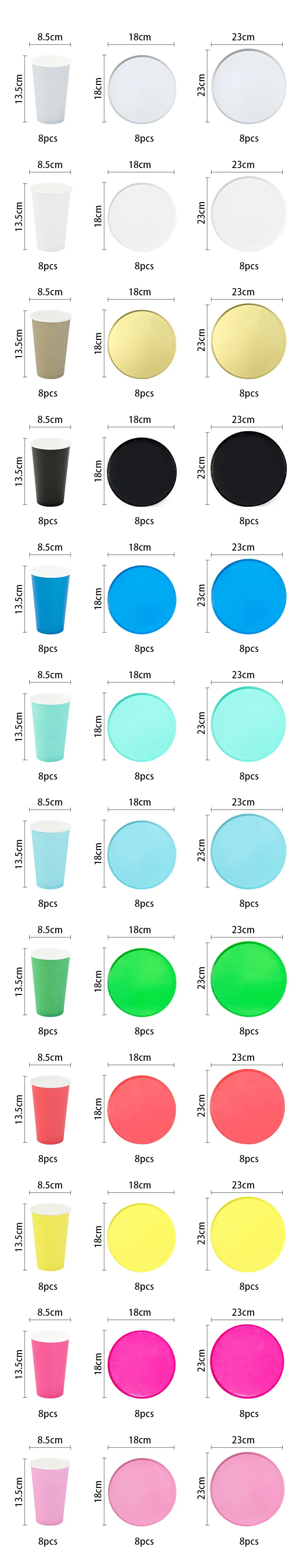 Elegant Pastel Color Paper Plates 9 Inch Green Blue White Silver Black Brown Pink Restaurant