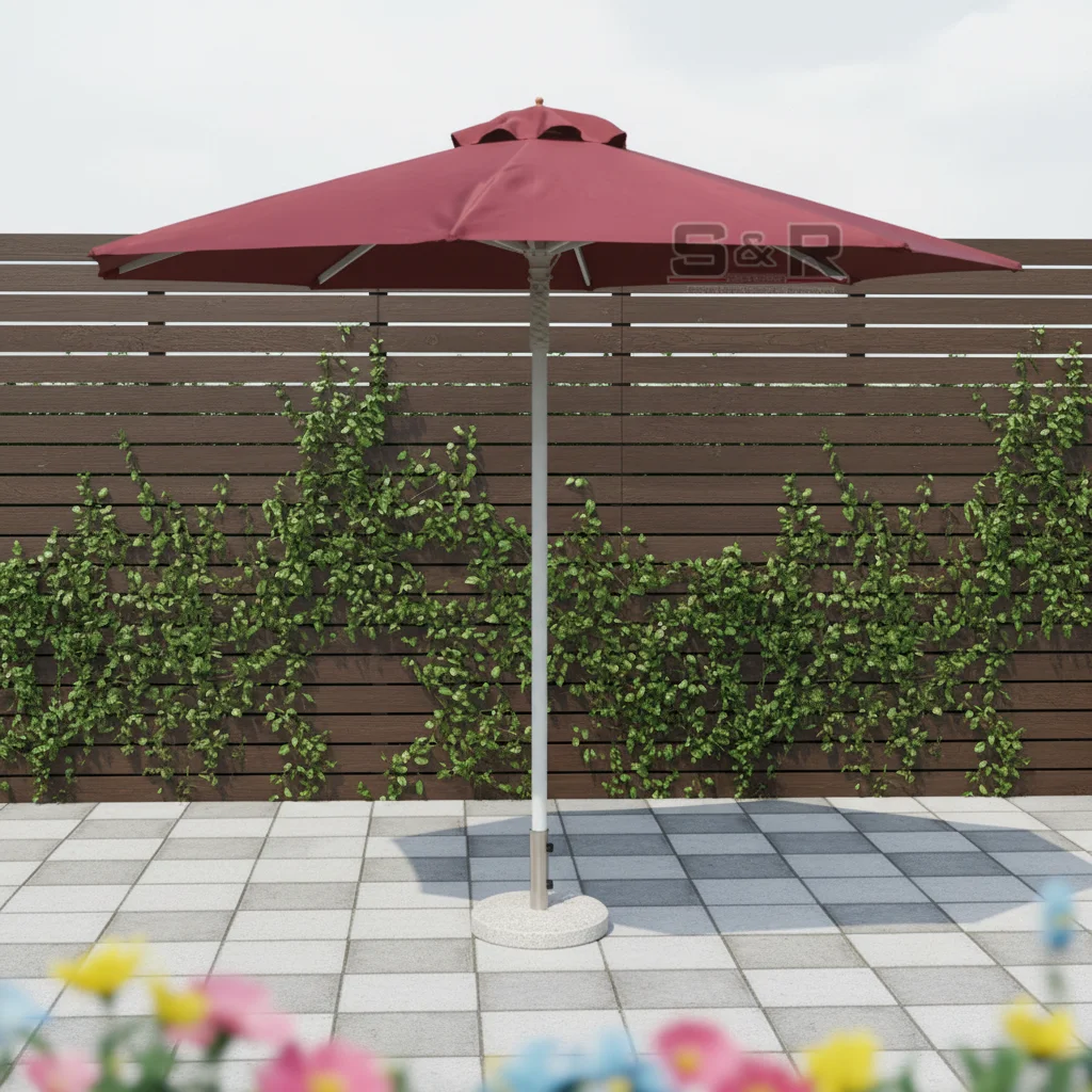 german patio umbrella factory Wooden 13ft 8-Rib with Weighted Base Overall Dimensions St. Tropez Striped Umbrella