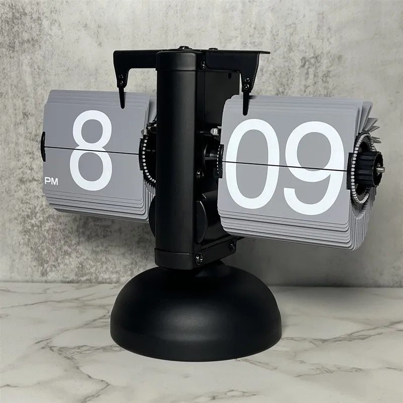 Small Scale Retro Flip Clock Stainless Steel Quartz Clock Watch Internal Gear Operated Square Living Room Sports Game Timer