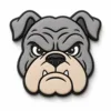 Testa di mascotte di bulldog grigio scontroso con guance rugose