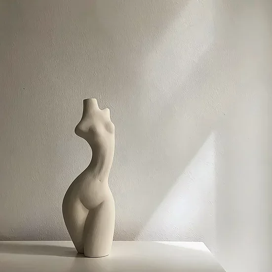 Ceramic Natural Color Abstract Human Form Ceramic Vase Handmade and Hand Painted Vase for  Dried Flower