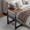 Simple bedside table black rack 60*40 brown wood grain