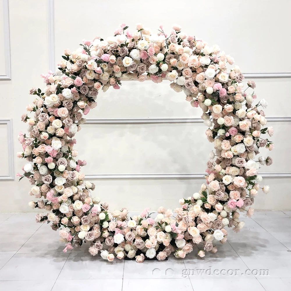 Decorative Flower Supplies Round Arch Flower Stage Floral Frame Backdrop  Wedding Round Arch Wedding Decoration pink  Moongate