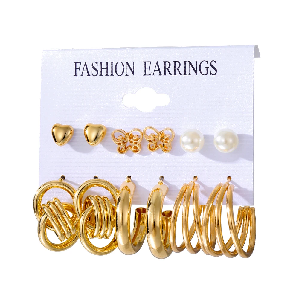 Vkme New Fashion Heart Pearl Gold Plated Big Hoop Earrings Set For ...
