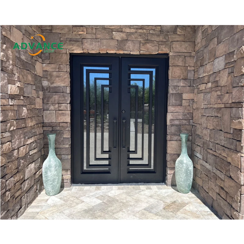 Black Security Doors Design Exterior Entrance Double Wrought Iron Door
