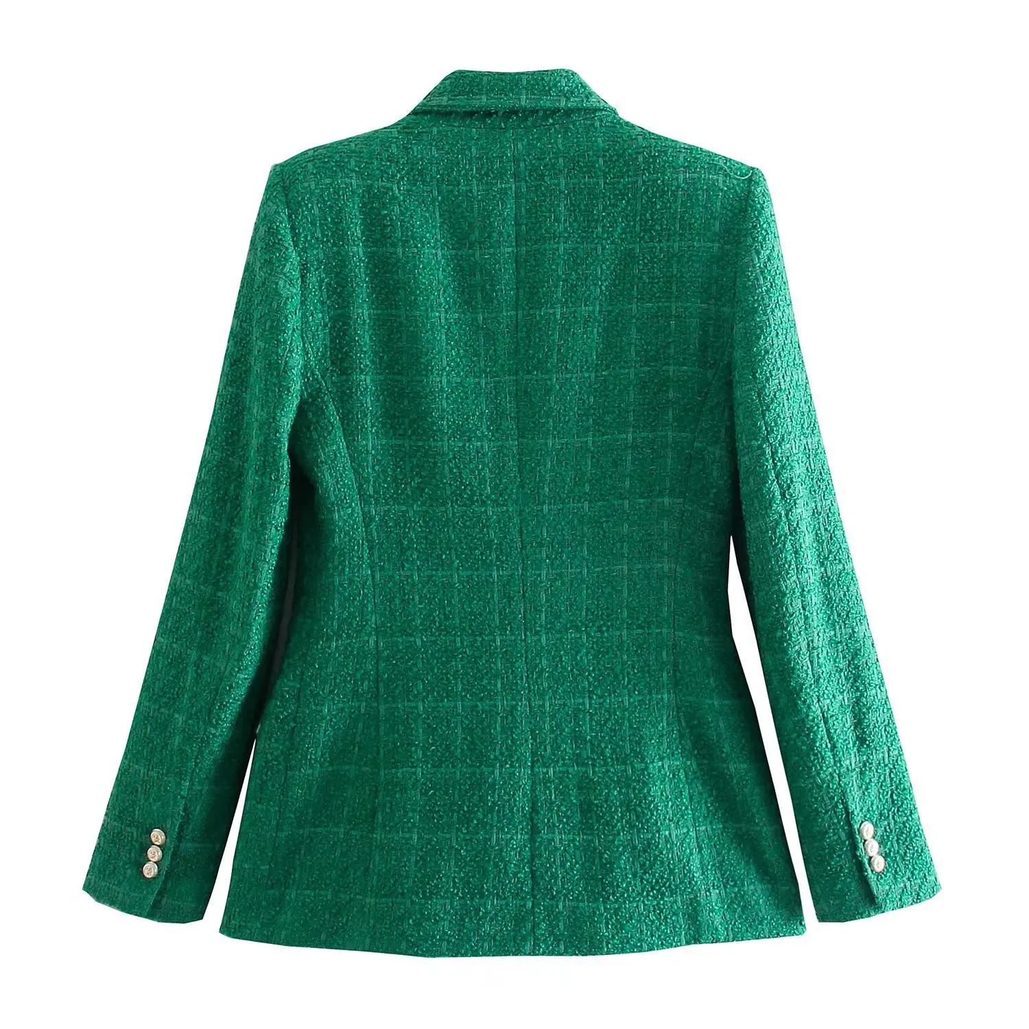 High Quality Elegant Style Solid Color Double Breasted Long Sleeve Notched Collar Casual Tweed Ladies Blazers for Women
