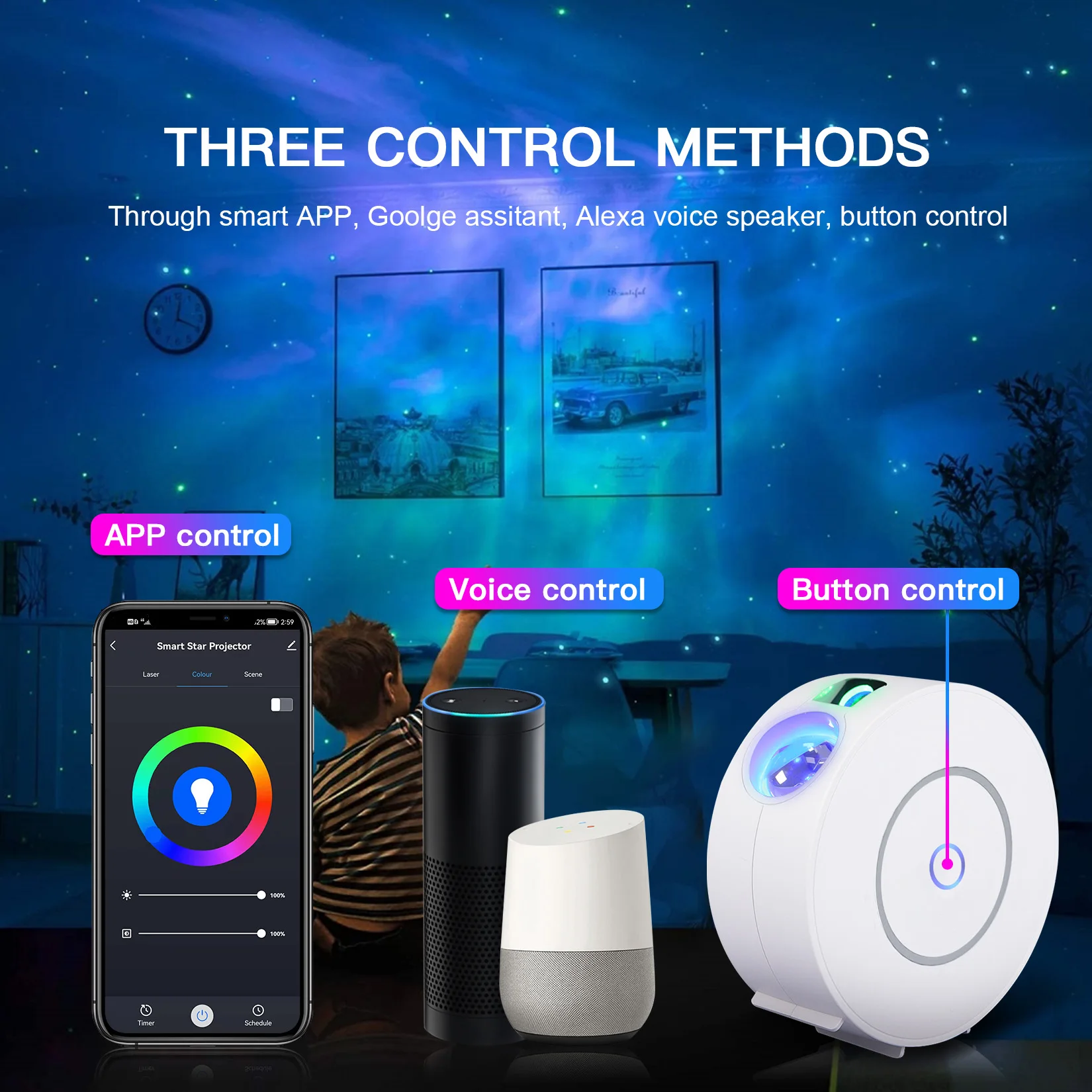 NANXIN Upgrade Smart WIFI  Projector 3 in 1 APP Control Starry Sky Star Projector
