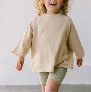 Custom Logo Kids Oversized Drop Shoulder Tshirt Toddler 100% Cotton Soft Baby Boys Short Sleeve Boxy Tee