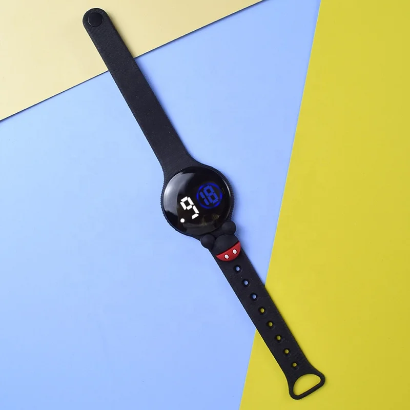 Waterproof Hand Touch Screen Led Display Led Watch for Kids Round Shape Carton Unique Kids Watch