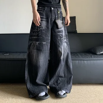 Hot Sale Fashion Y2K Streetwear Oversized Jeans American Retro Washing Pant Men's Loose Wide-leg Trousers OEM