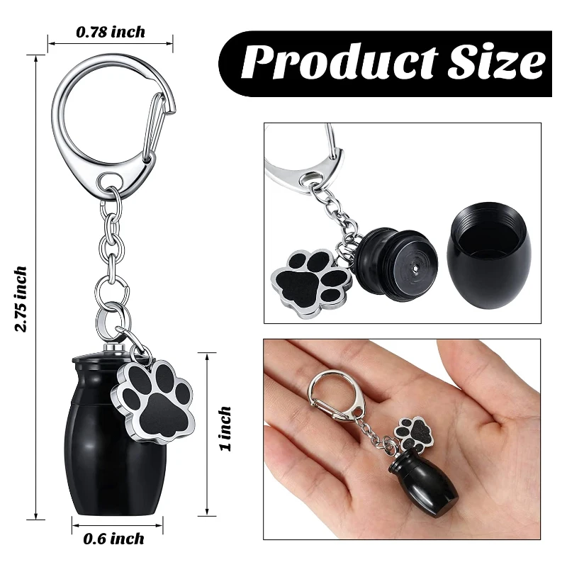 Cremation Keepsake Keychain for Ashes Mini Memorial Urn Pendant with Paw Print Charm Key Chain Jewelry Gift for Loss Loved One