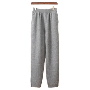 Men's 100% Cashmere Lightweight Straight Mid-Rise Knitted Padded Pants with Waist Logo Casual Style Customizable