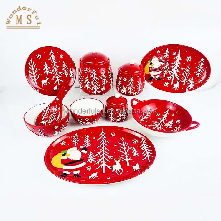 Custom Christmas food Storage delicate dried fruit plate Cookie Coffee Jar Ceramic candle holder with lid Candy Jar set for Xmas