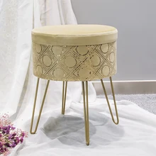 Wholesale Hot Sale Nordic Modern Pink Velvet Fabric Ottoman Legs Modern Dressing Table Step Stool Ottoman Pouf