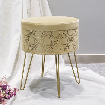 Wholesale Hot Sale Nordic Modern Pink Velvet Fabric Ottoman Legs Modern Dressing Table Step Stool Ottoman Pouf