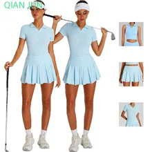 Customizable Women High Waist Cool Sun Protection Clothes Active Yoga Skirt Running Fitness Tennis Skirt Set