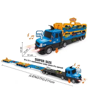 ITTL Kids Oversize Folding Morphing Light Sound Gliding Track Ejection Storage Big Truck with 2 Pcs Alloy Car