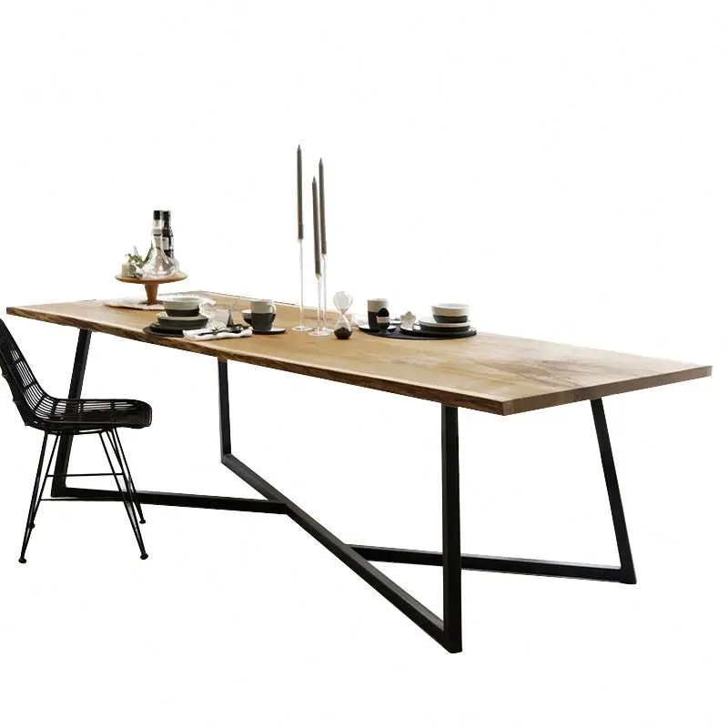 Iron Art Conference Solid Wood Desk Dining Table Rectangular Work Table Loft Simple Negotiation Table