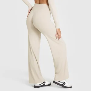 Custom Logo High Waisted Plus Size Women's Straight Leg Pant Spandex/Nylon Quick Dry Breathable Four-Way Stretch Squat Yoga