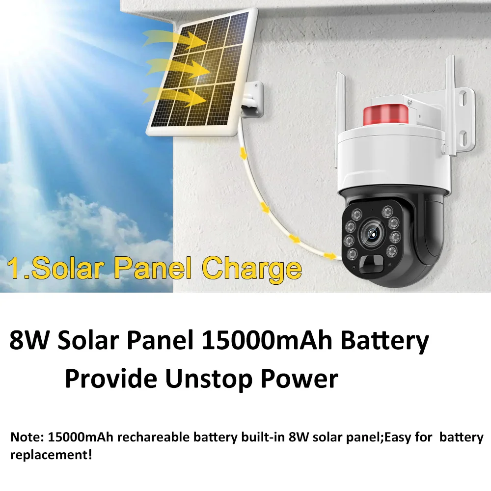 8W Solar Panel 5MP Tuya 4G SEA Band 30X Optical Zoom Auto Patrol IP66 15000mAh Rechargeable Battery PTZ Surveillance Camera 12