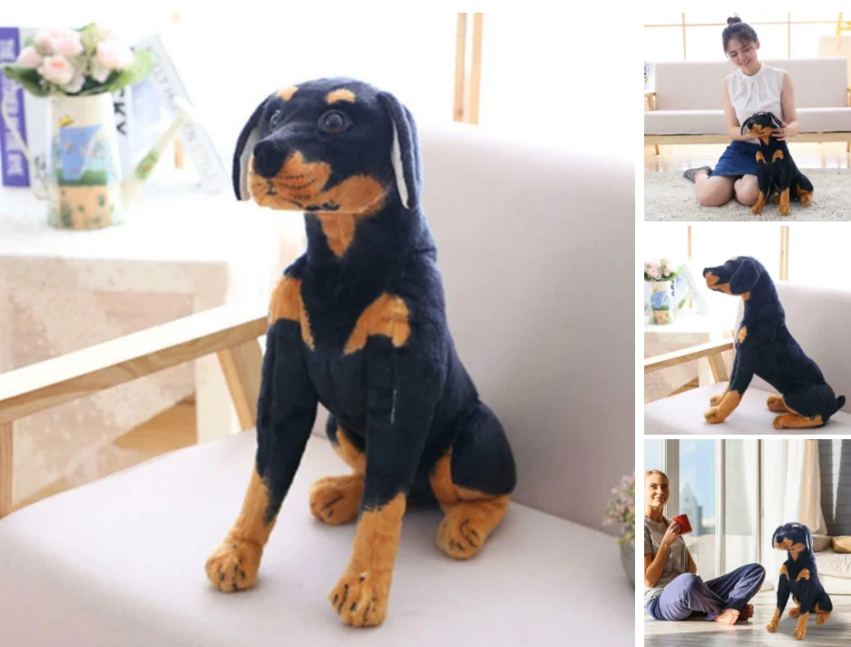 Plush Toy Stuffed Animal Pillow Gift Realistic Simulation Doberman Pinscher Dog 