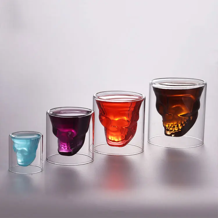 
 Eco-Friendly handmade 25-250ml Feature Skull Shape Glass Whiskey Cup shot glass double cup  