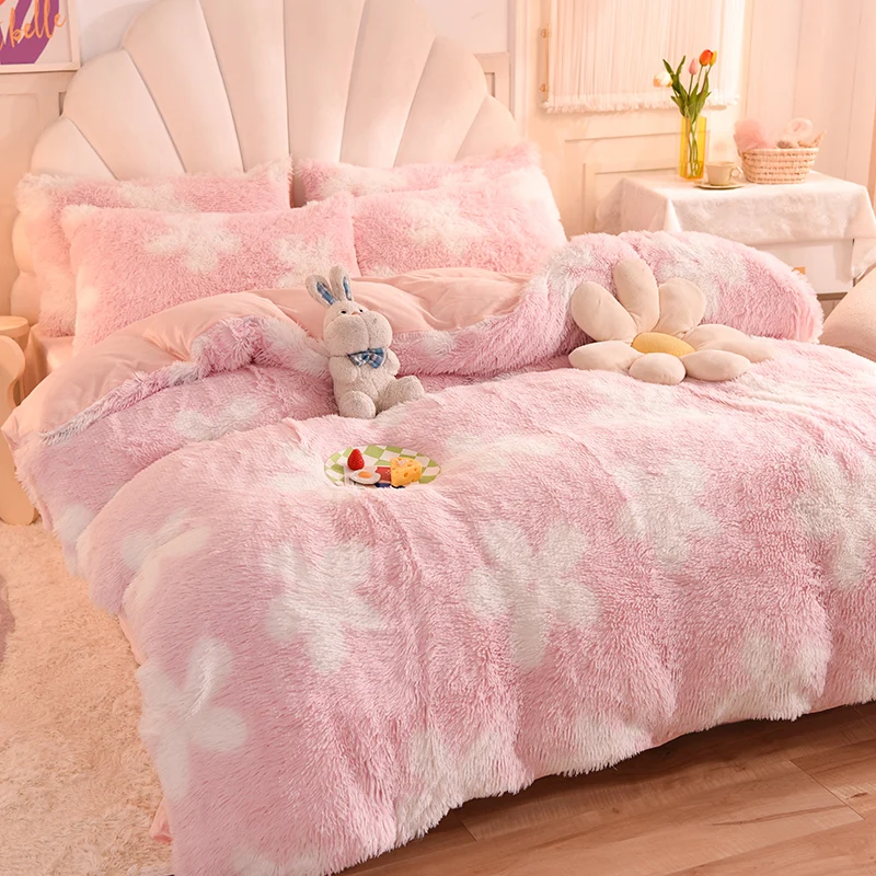 Rainbow Color Faux Fur Velvet Fluffy Plush Soft Bedding Bed Warm For